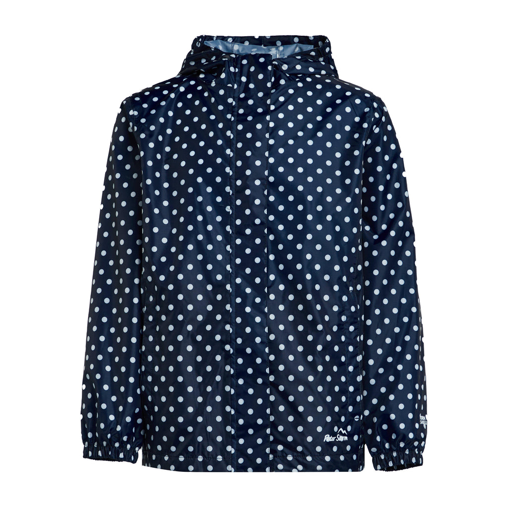 Kids Packable Waterproof Jacket Navy/White Polka Dot