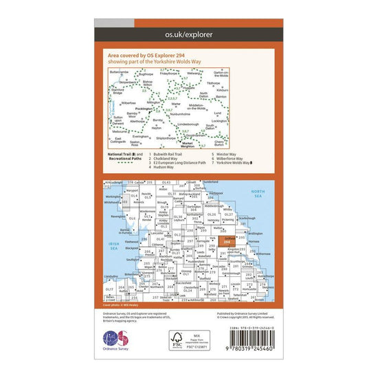 Explorer 294 Market Weighton & Yorkshire Wolds Central Map With Digital Version