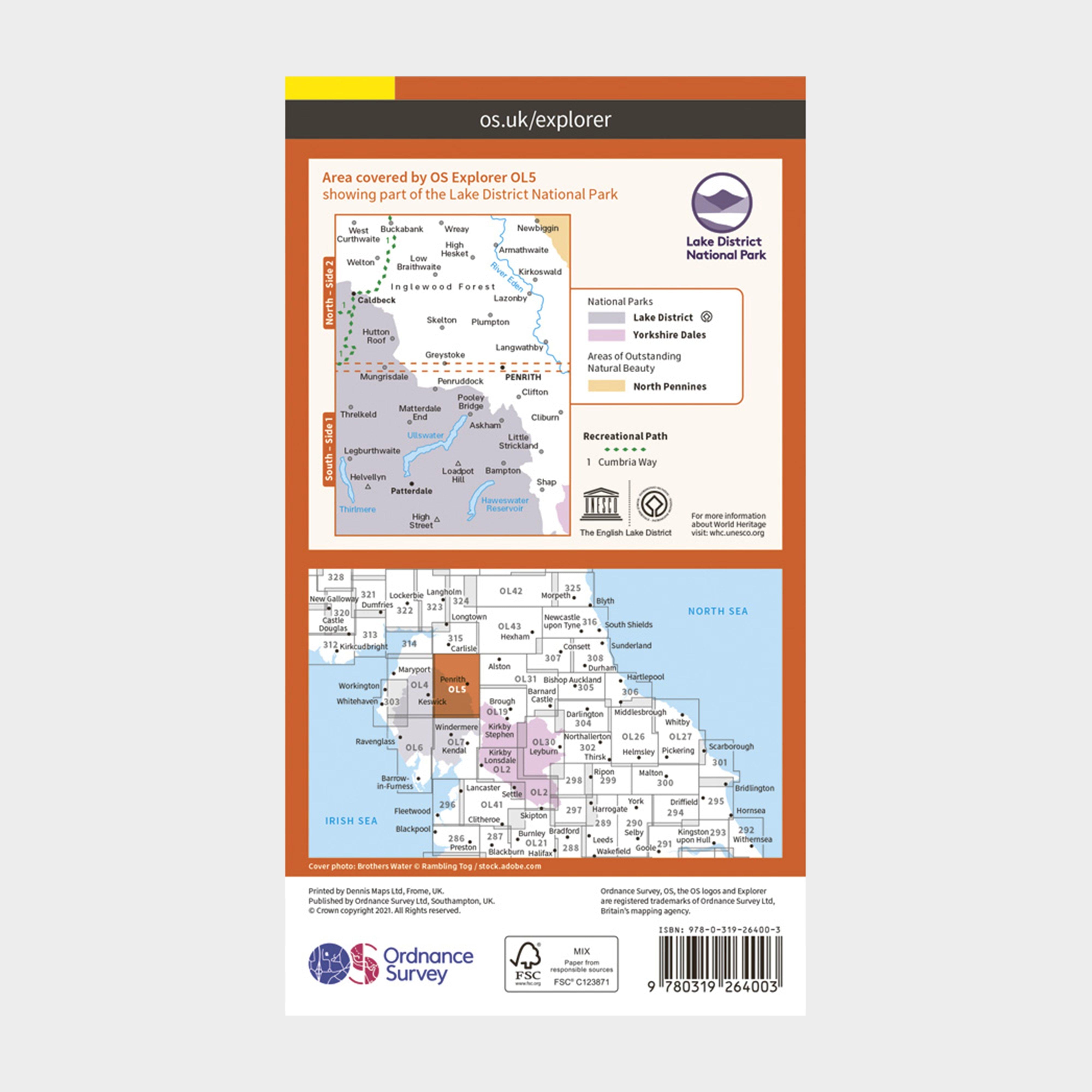 Explorer OL5 The English Lakes - North Eastern area Map With Digital Version