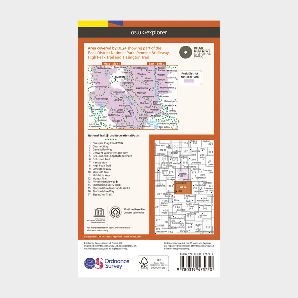 Active Explorer OL 24 The Peak District (White Peak Area) Map