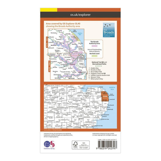 Explorer OL40 The Broads Map With Digital Version