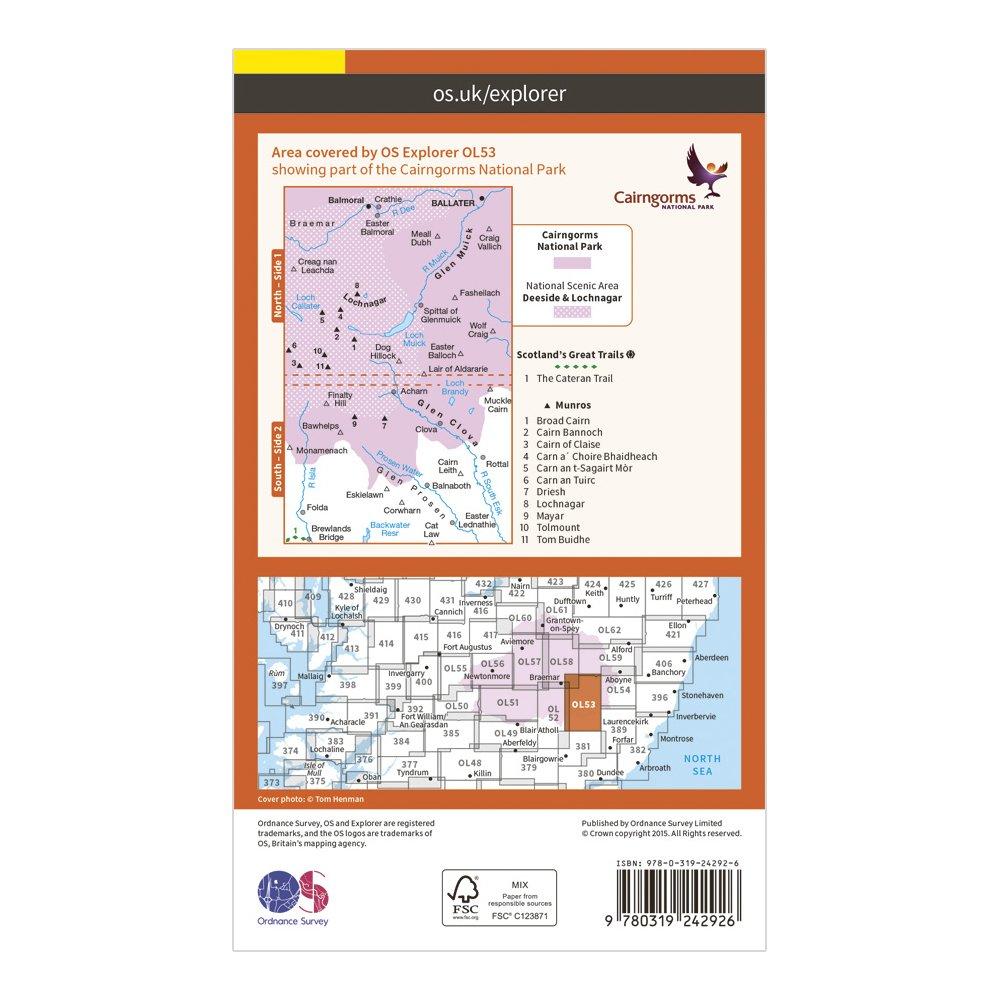 Explorer OL53 Lochnagar, Glen Muick & Glen Clova Map With Digital Version