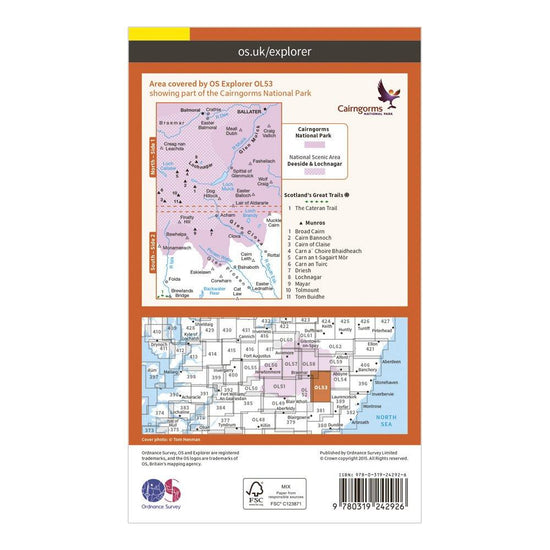 Explorer OL53 Lochnagar, Glen Muick & Glen Clova Map With Digital Version
