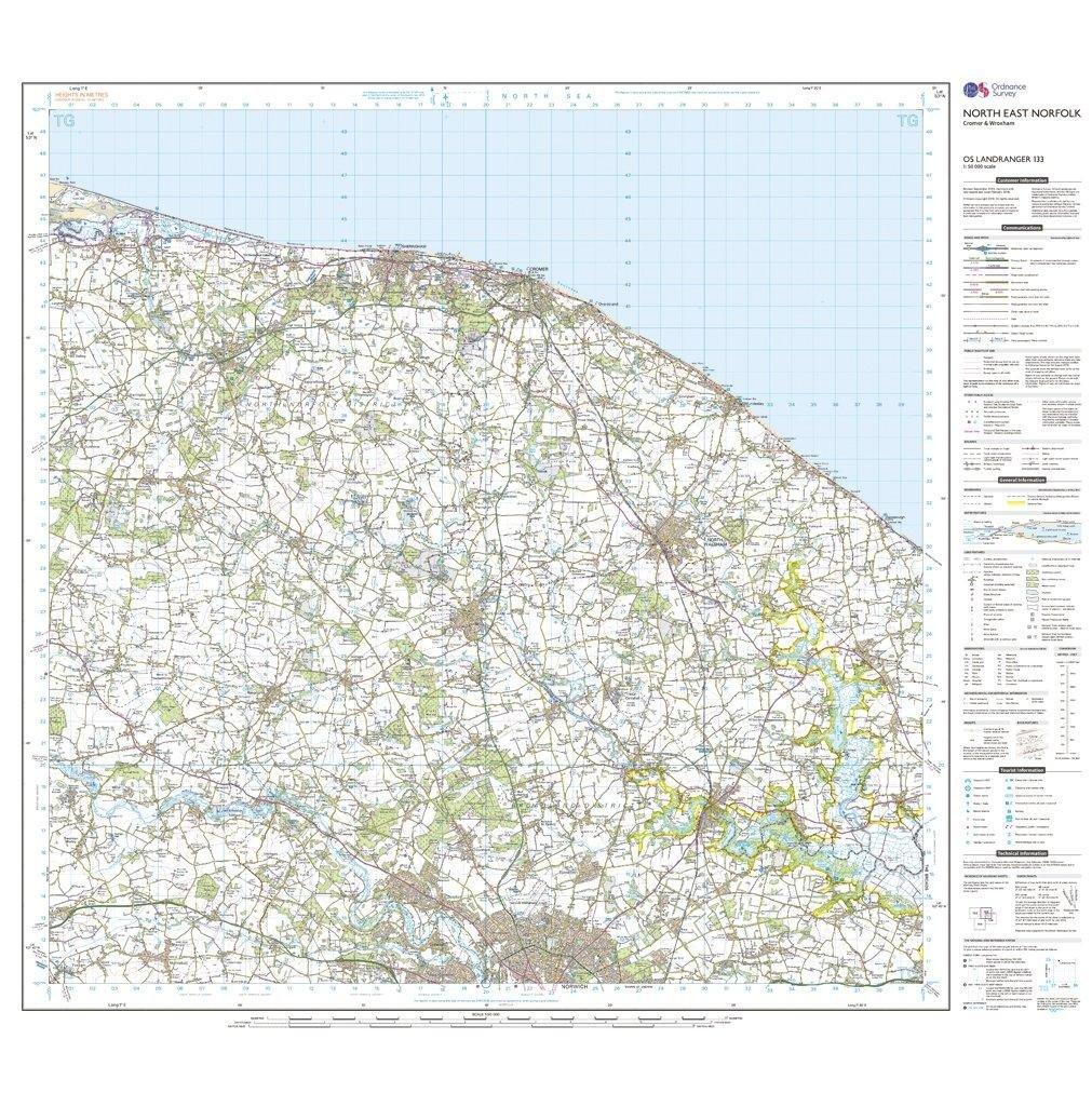 Landranger 133 North East Norfolk, Cromer & Wroxham Map With Digital Version