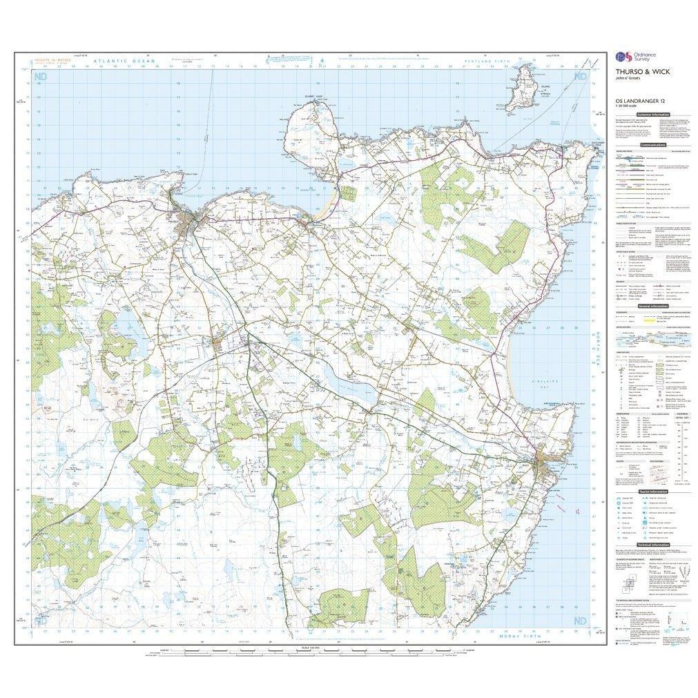 Landranger 12 Thurso & Wick, John O'Groats Map With Digital Version