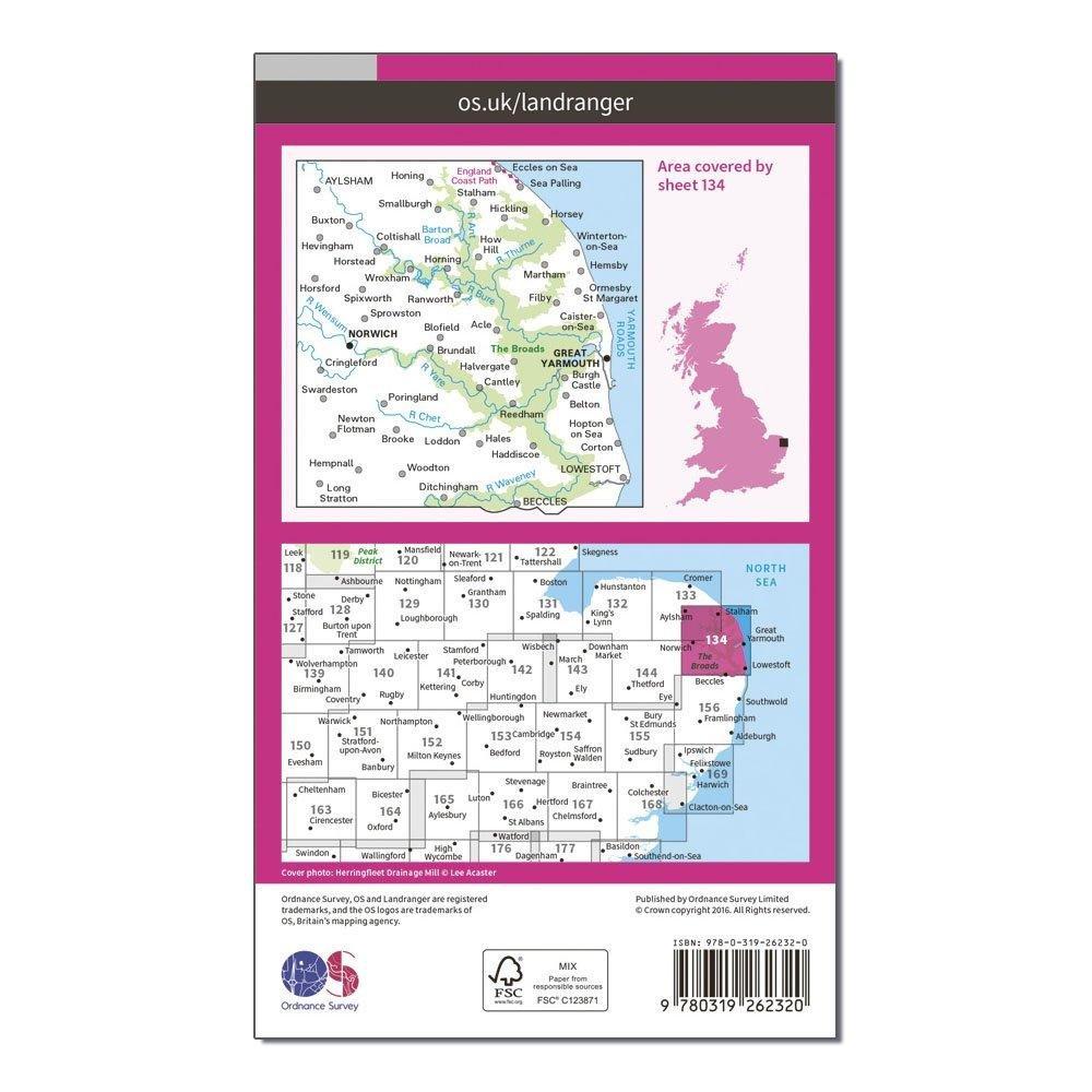 Landranger 134 Norwich & The Broads, Great Yarmouth Map With Digital Version