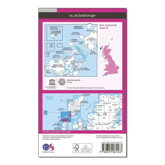 Landranger 18 Sound of Harris, North Uist, Taransay & St Kilda Map With Digital Version