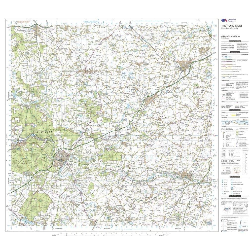 Landranger 144 Thetford & Diss, Breckland & Wymondham Map With Digital Version