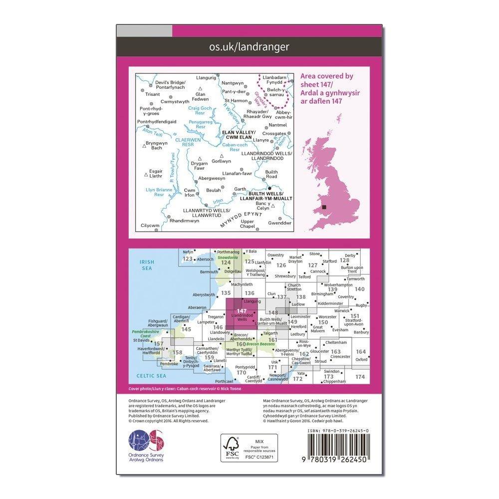 Landranger 147 Elan Valley & Builth Wells Map With Digital Version