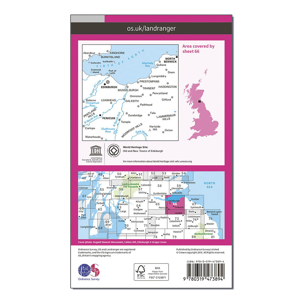 Landranger Active 66 Edinburgh, Penicuik & North Berwick Map With Digital Version