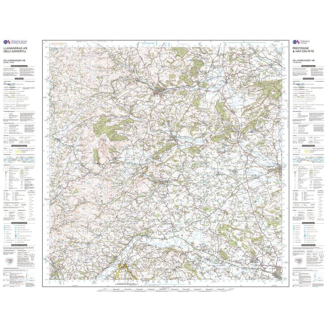 Landranger 148 Presteigne & Hay-on-Wye / Llanandras a'r Gelli Gandryll Map With Digital Version