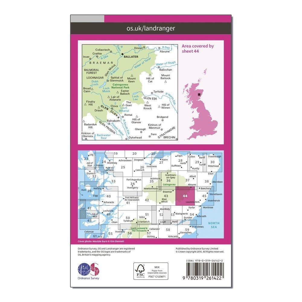 Landranger 44 Ballater, Glen Clova Map With Digital Version