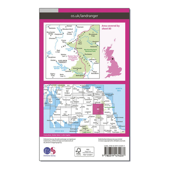 Landranger Active 80 Cheviot Hills & Kielder Water Map With Digital Version