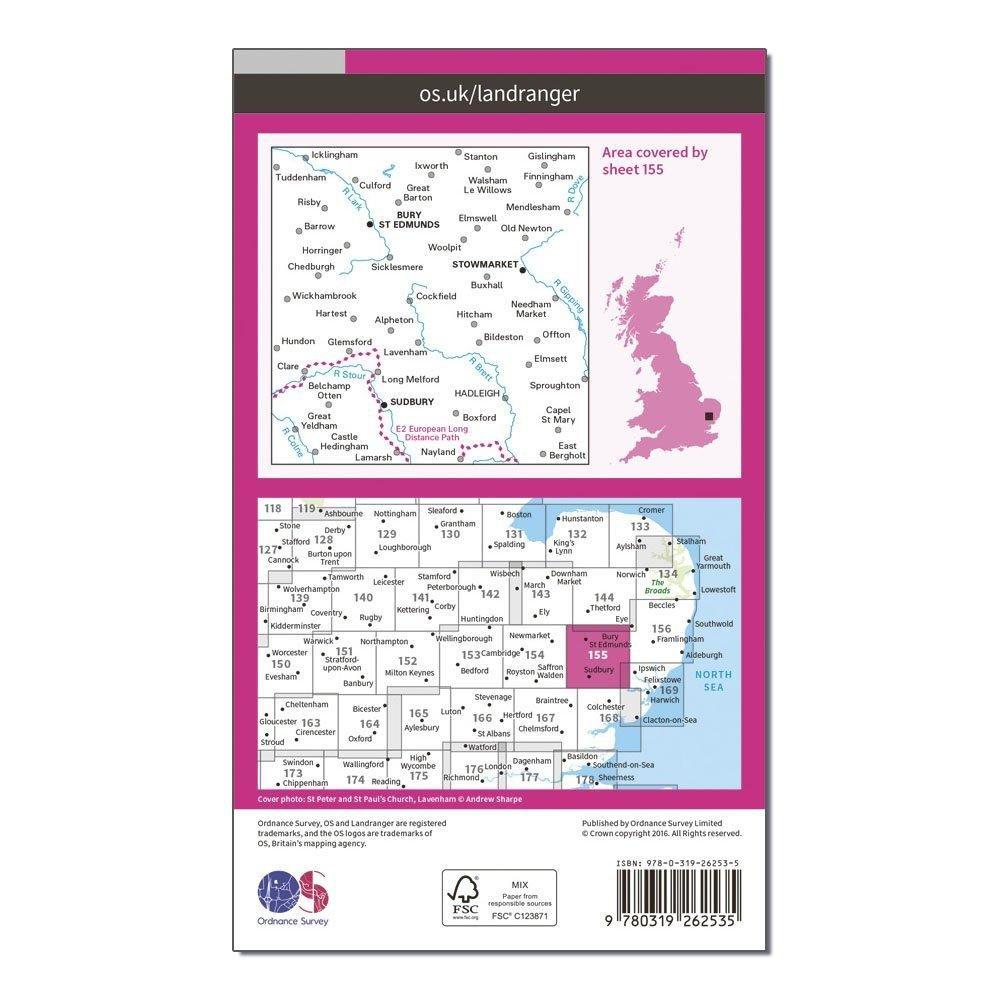 Landranger 155 Bury St Edmunds, Sudbury & Stowmarket Map With Digital Version