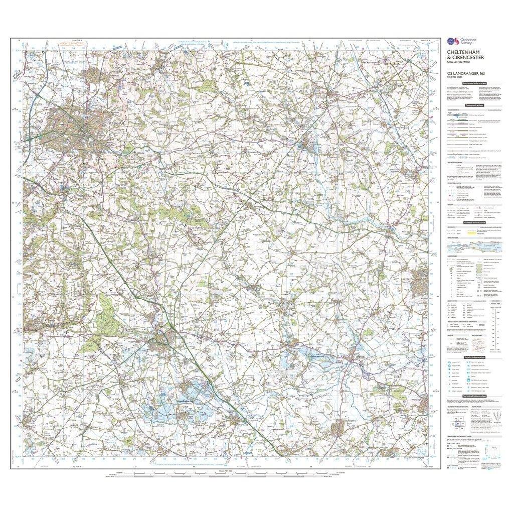 OS Landranger 163 Cheltenham & Cirencester, Stow-on-the-Wold Map