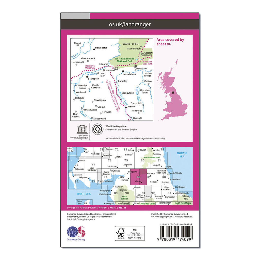 Landranger Active 86 Haltwhistle & Brampton, Bewcastle & Alston Map With Digital Version