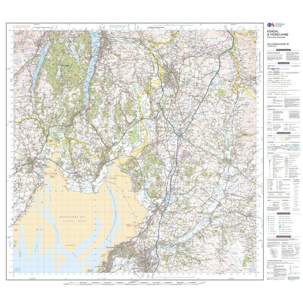 Landranger 97 Kendal, Morecambe, Windermere & Lancaster Map With Digital Version