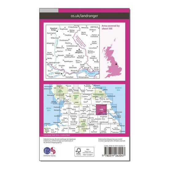 Landranger 106 Market Weighton, Goole & Stamford Bridge Map With Digital Version