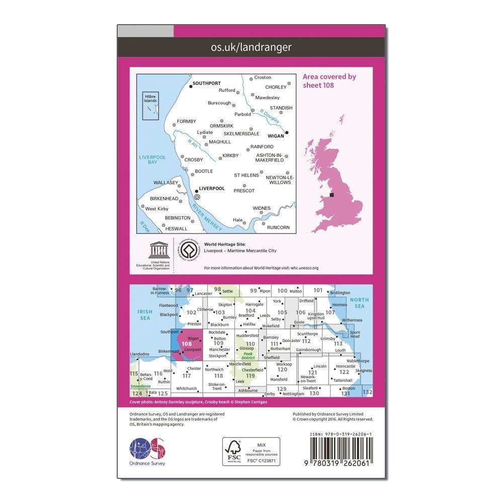 Landranger 108 Liverpool, Southport & Wigan Map With Digital Version