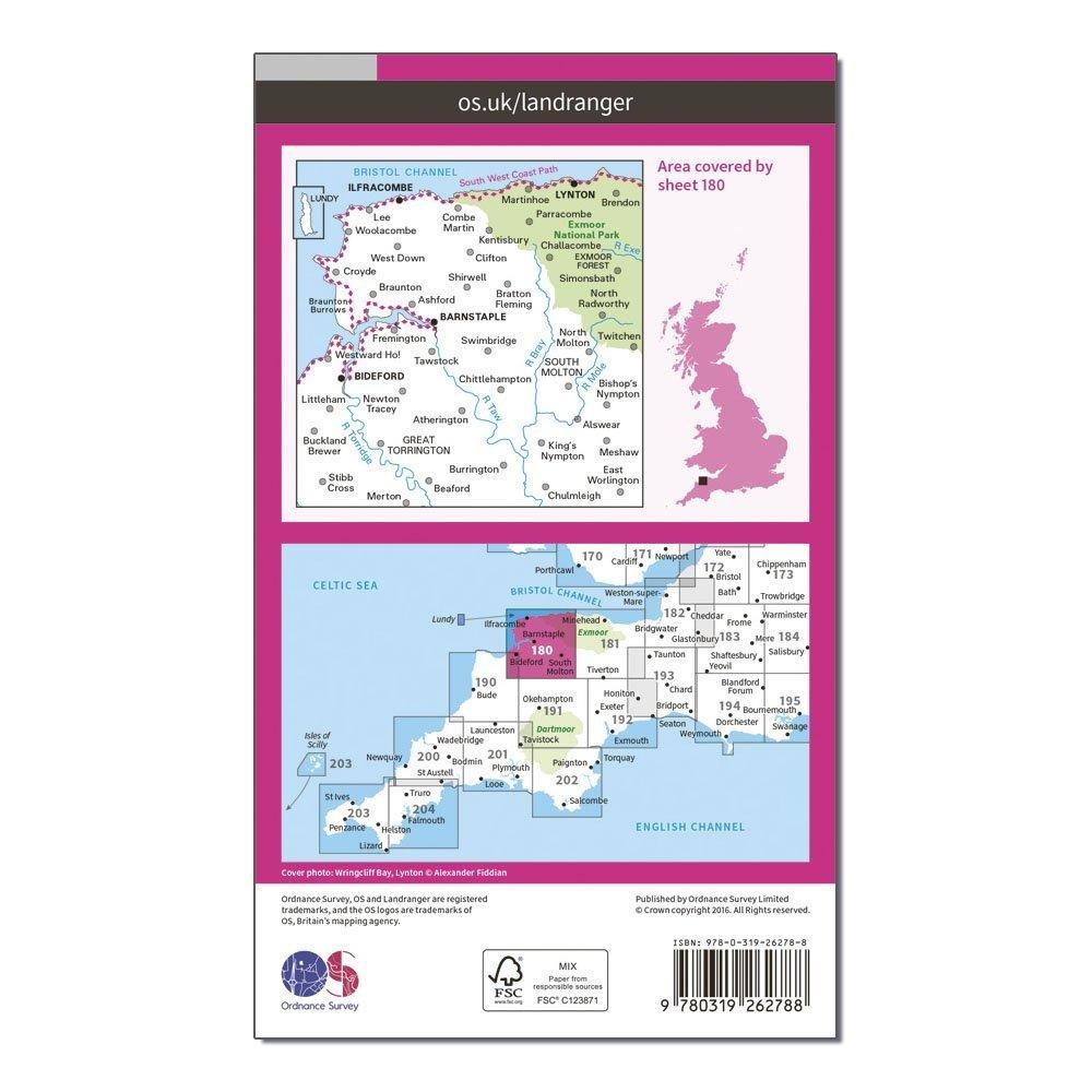 Landranger 180 Barnstaple & Ilfracombe, Lynton & Bideford Map With Digital Version