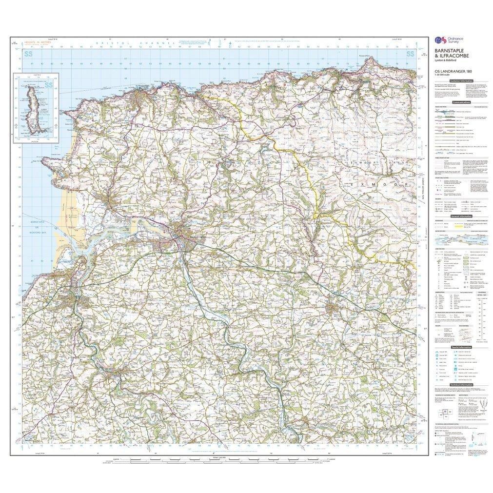 Landranger 180 Barnstaple & Ilfracombe, Lynton & Bideford Map With Digital Version