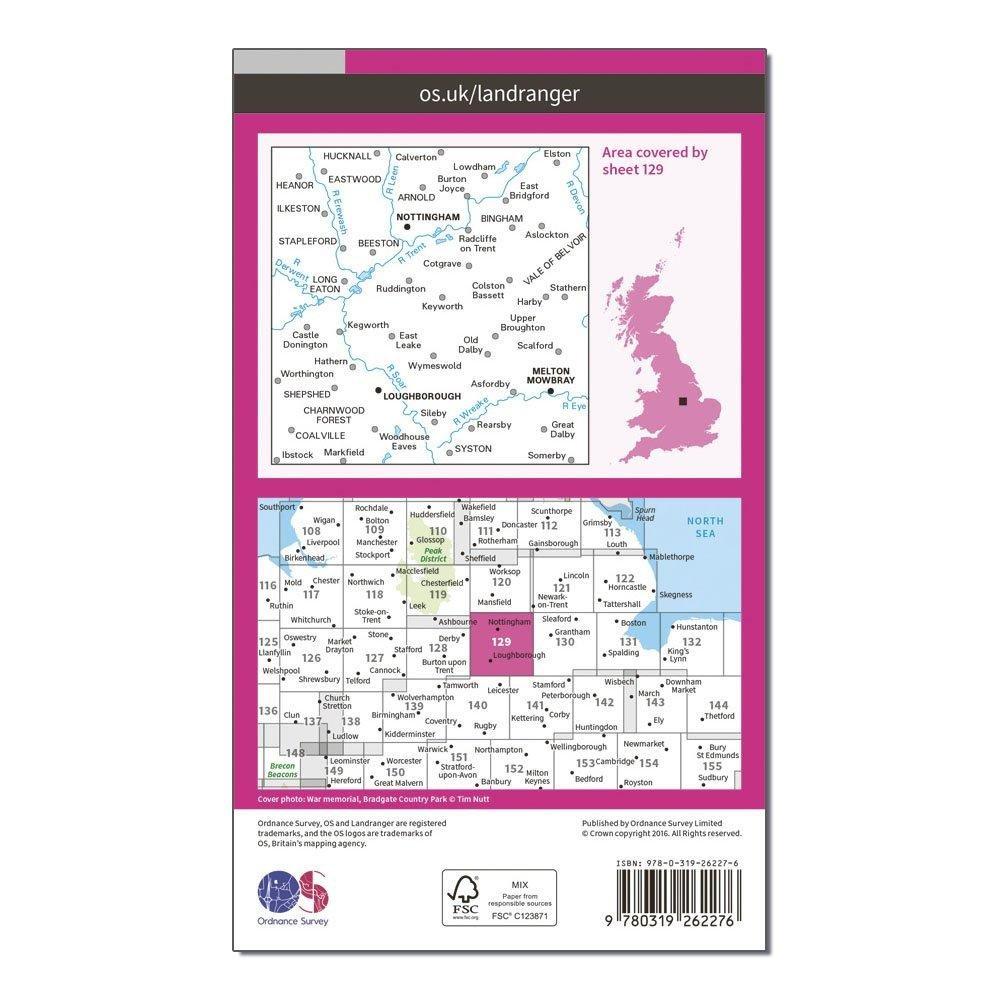 Landranger 129 Nottingham & Loughborough, Melton Mowbray Map With Digital Version