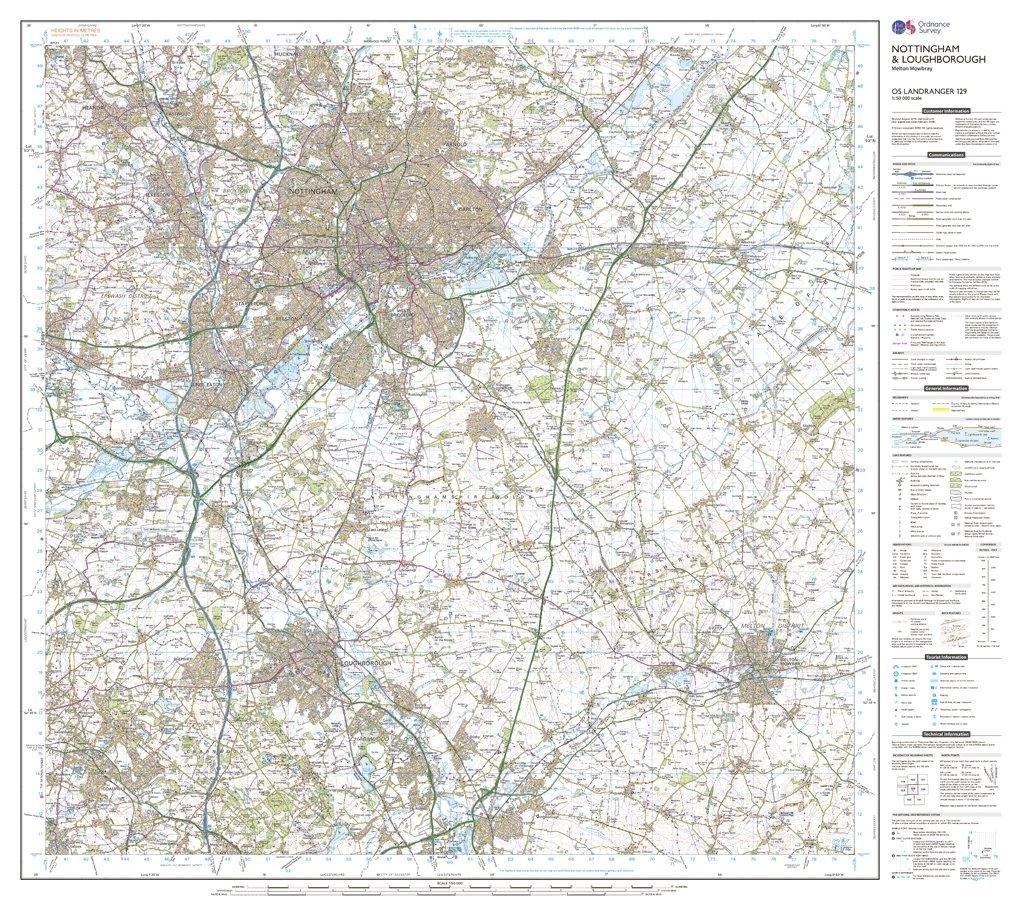 Landranger 129 Nottingham & Loughborough, Melton Mowbray Map With Digital Version