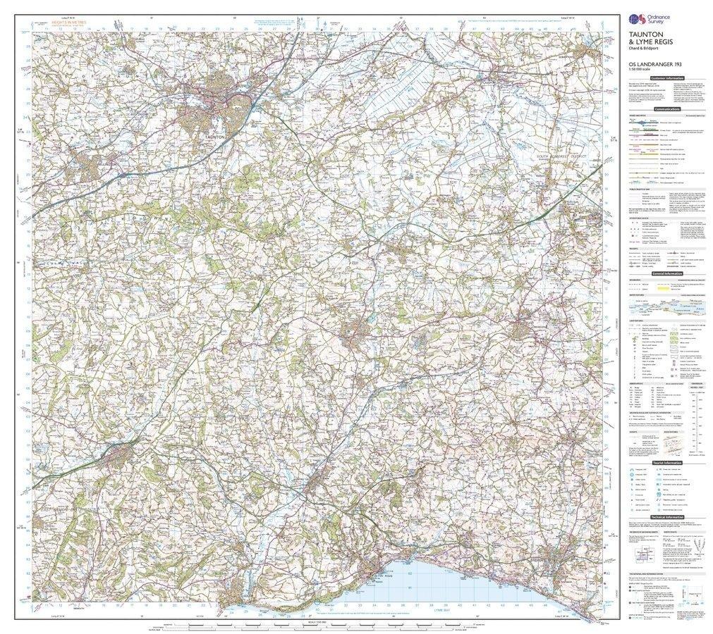 OS Landranger 193 Taunton & Lyme Regis, Chard & Bridport Map