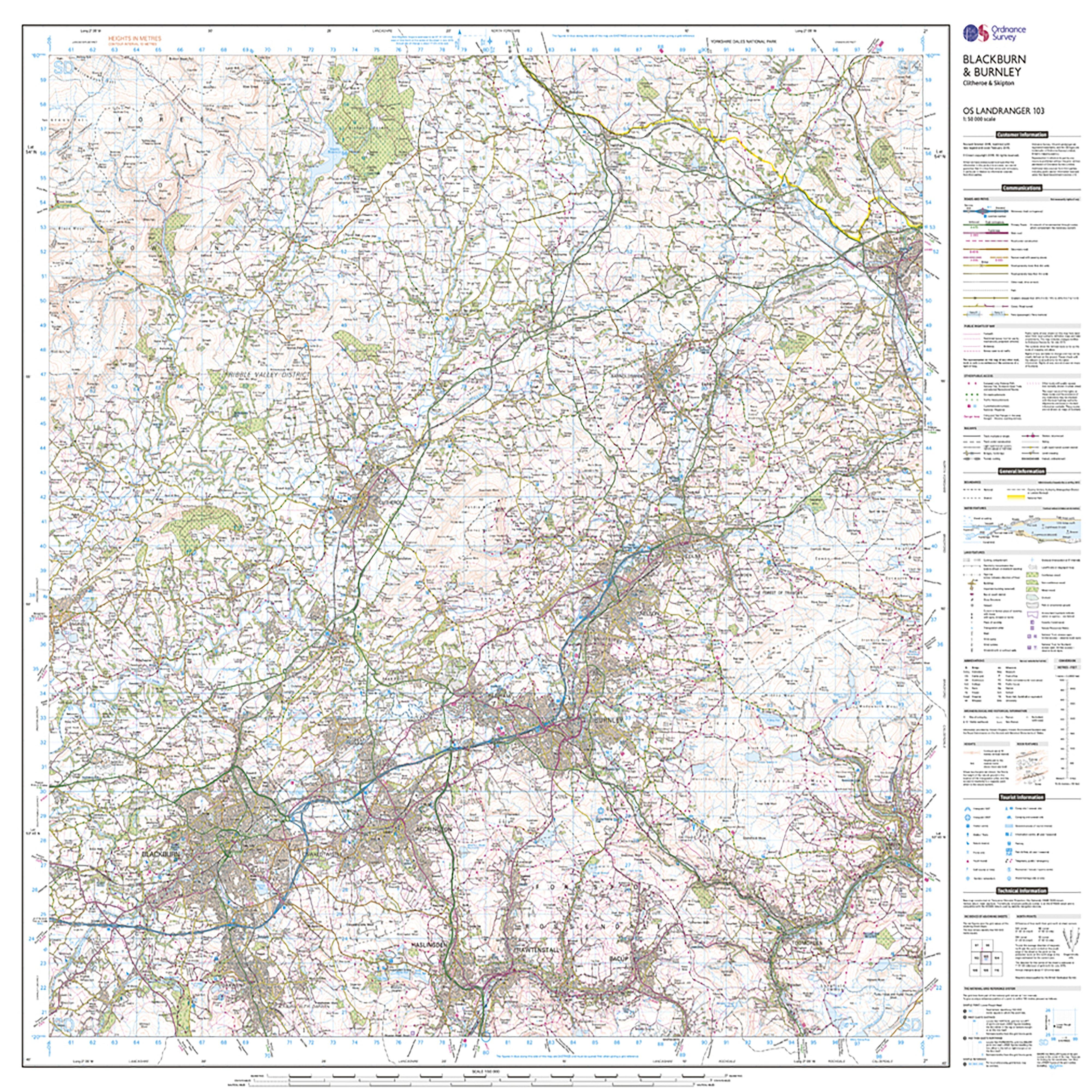 Landranger Active 103 Blackburn & Burnley, Clitheroe & Skipton Map With Digital Version