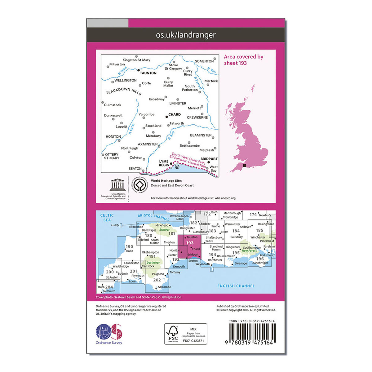 Landranger Active 193 Taunton & Lyme Regis, Chard & Bridport Map With Digital Version