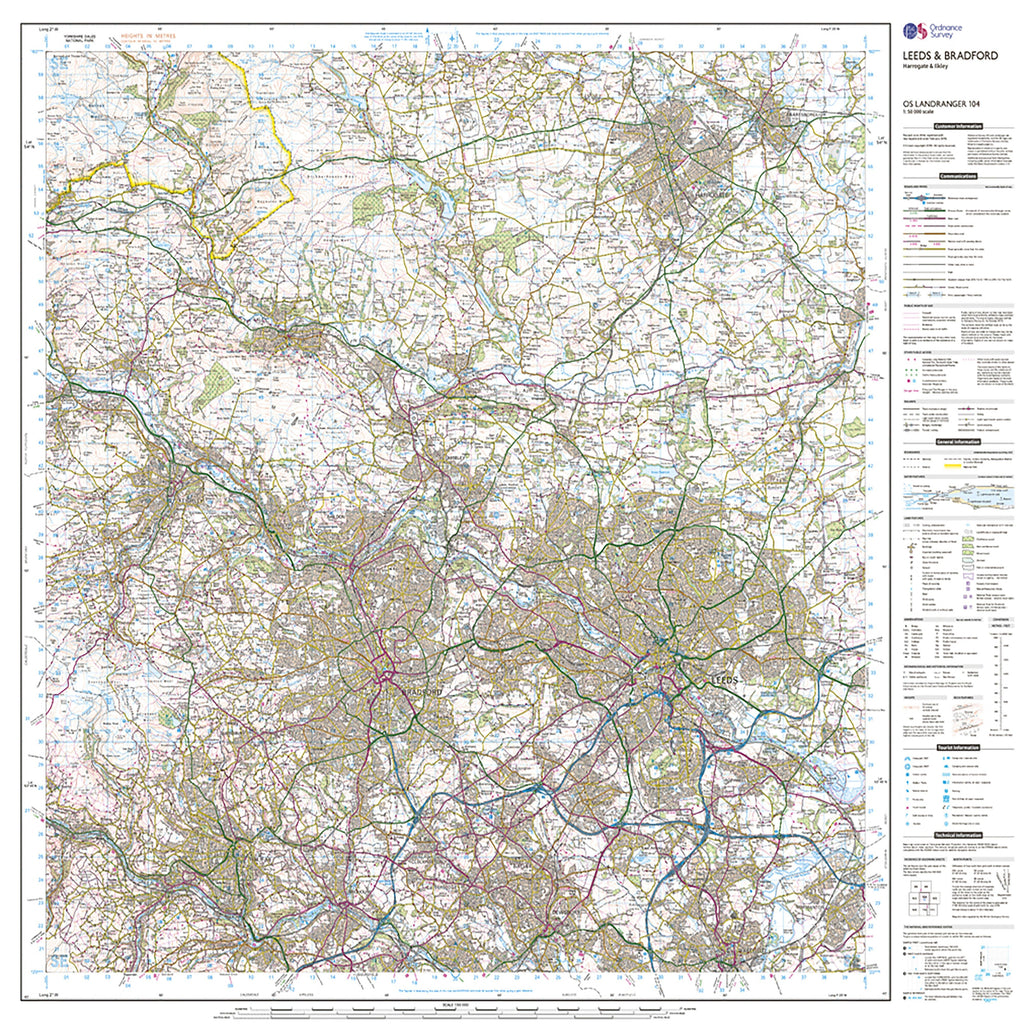 Landranger Active 104 Leeds & Bradford, Harrogate & Ilkley Map With Digital Version