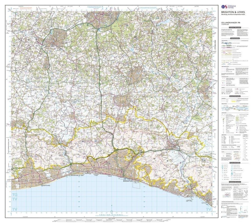 Landranger 198 Brighton & Lewes, Haywards Heath Map With Digital Version