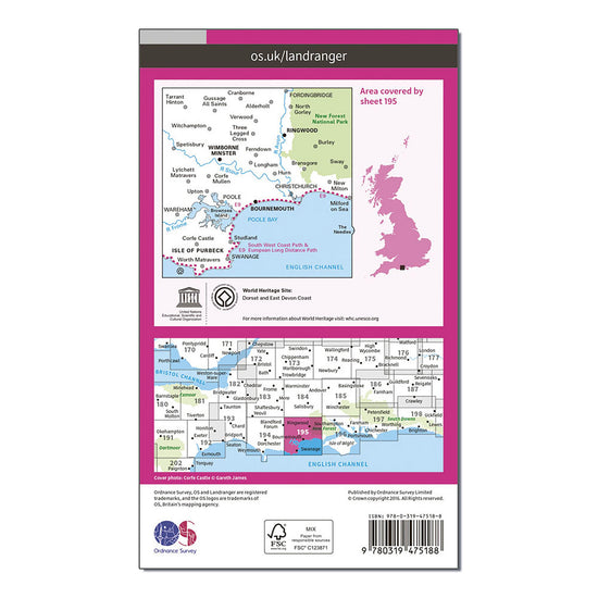 Landranger Active 195 Bournemouth & Purbeck, Wimborne Minster & Ringwood Map With Digital Version