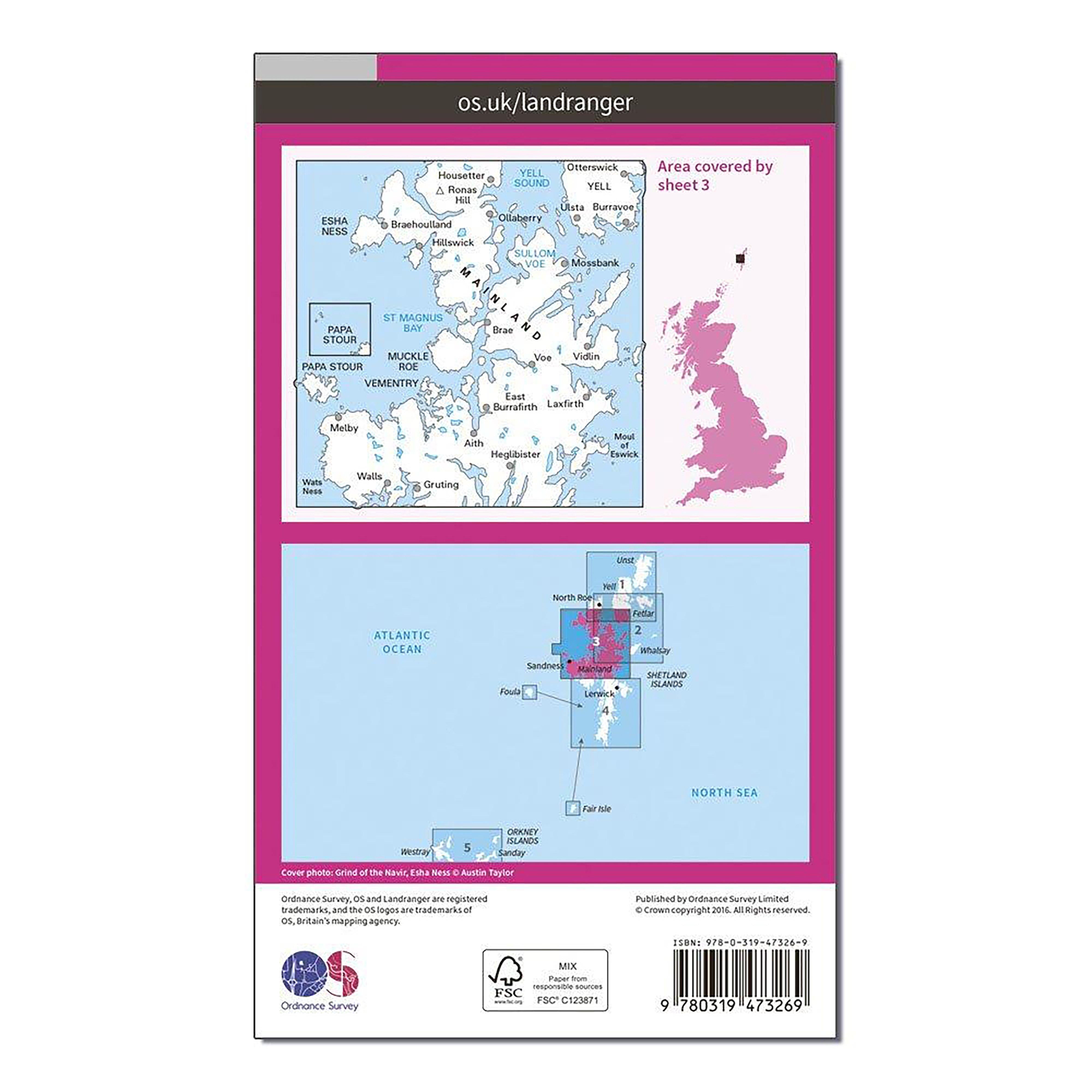 Landranger Active 3 Shetland  Sullom Voe & Whalsay Map With Digital Version