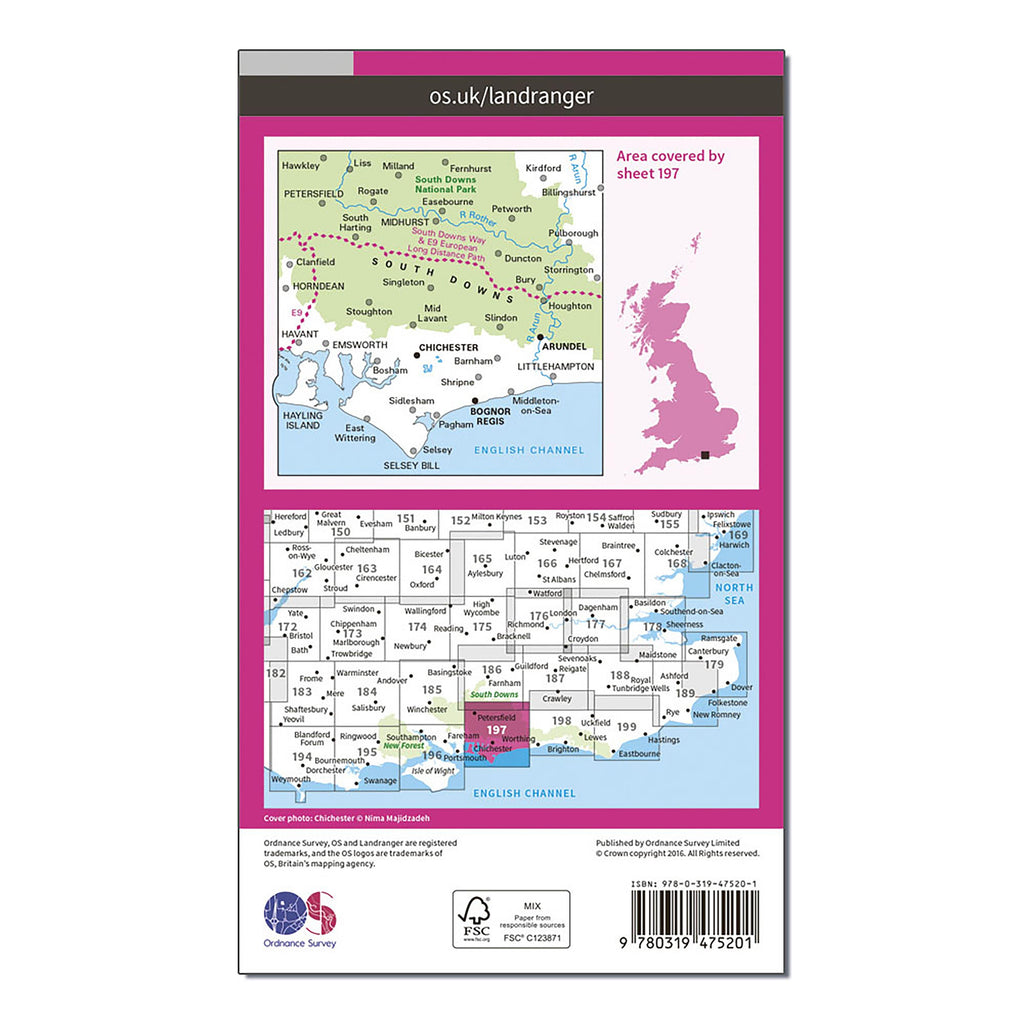 Landranger Active 197 Chichester & The South Downs Map With Digital Version