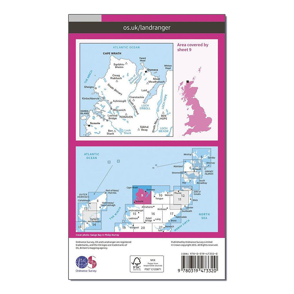 Landranger Active 9 Cape Wrath, Durness & Scourie Map With Digital Version