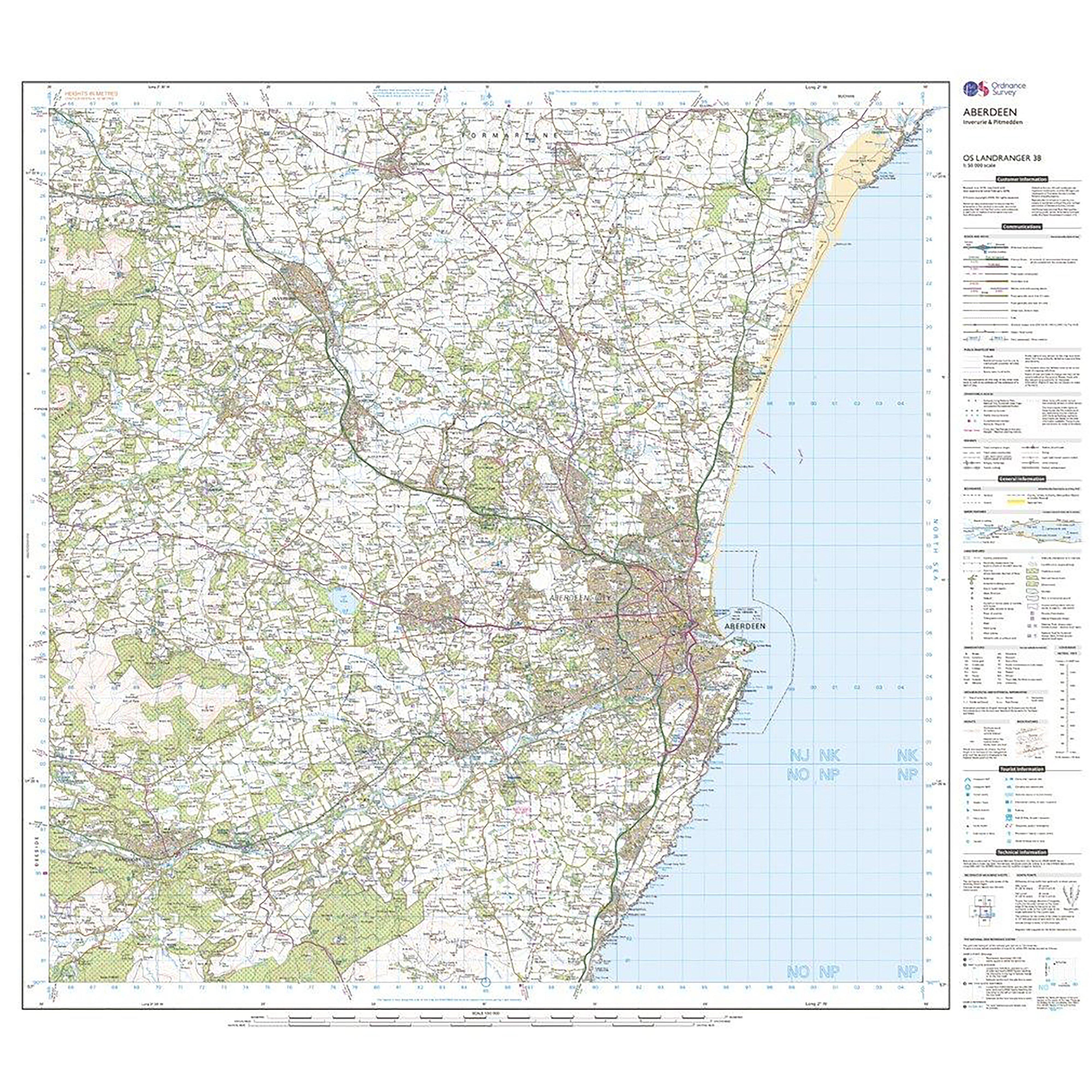 Landranger Active 38 Aberdeen, Inverurie & Pitmedden Map With Digital Version