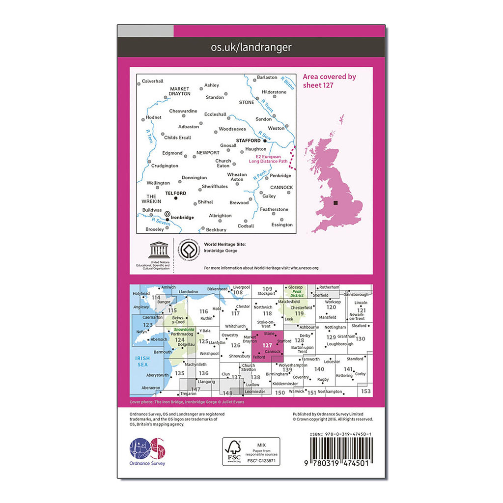 Landranger Active 127 Stafford & Telford, Ironbridge Map With Digital Version