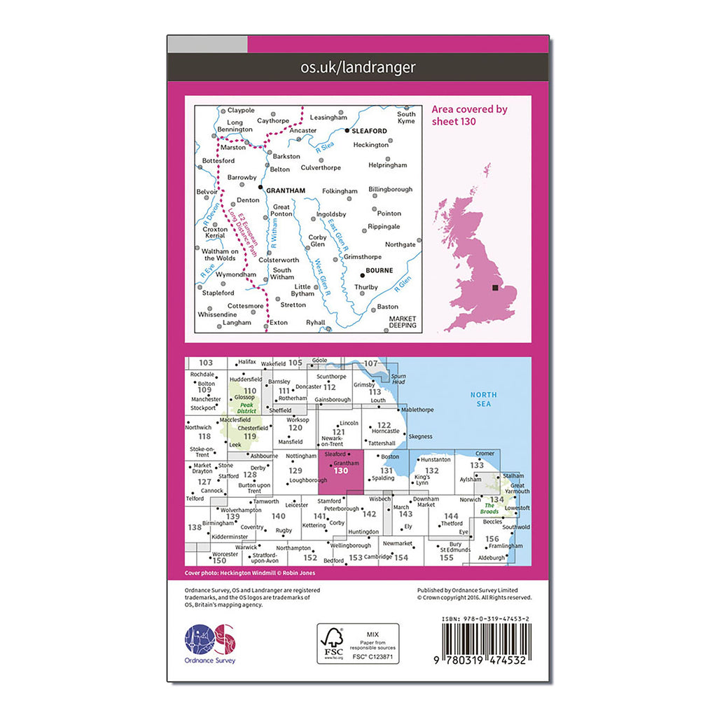 Landranger Active 130 Grantham, Sleaford & Bourne Map With Digital Version