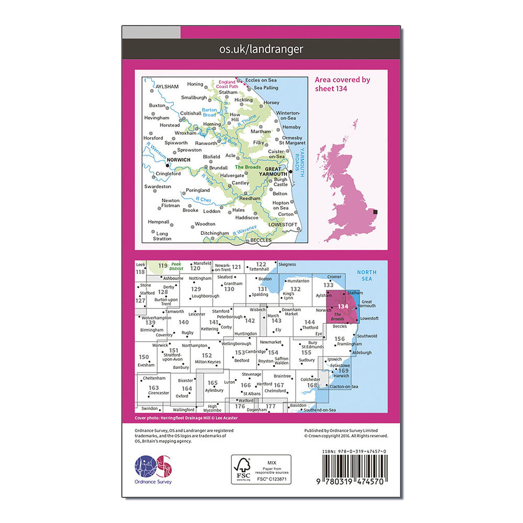 Landranger Active 134 Norwich & The Broads, Great Yarmouth Map With Digital Version
