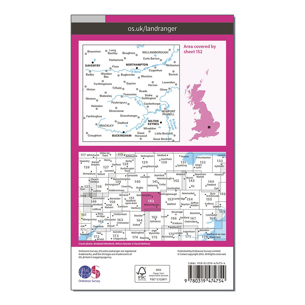 Landranger Active 152 Northampton, Milton Keynes, Buckingham & Daventry Map With Digital Version