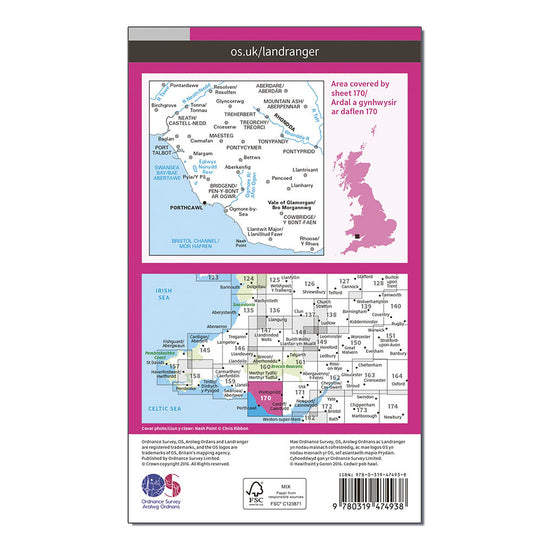 Landranger Active 170 Vale of Glamorgan, Rhondda & Porthcawl Map With Digital Version
