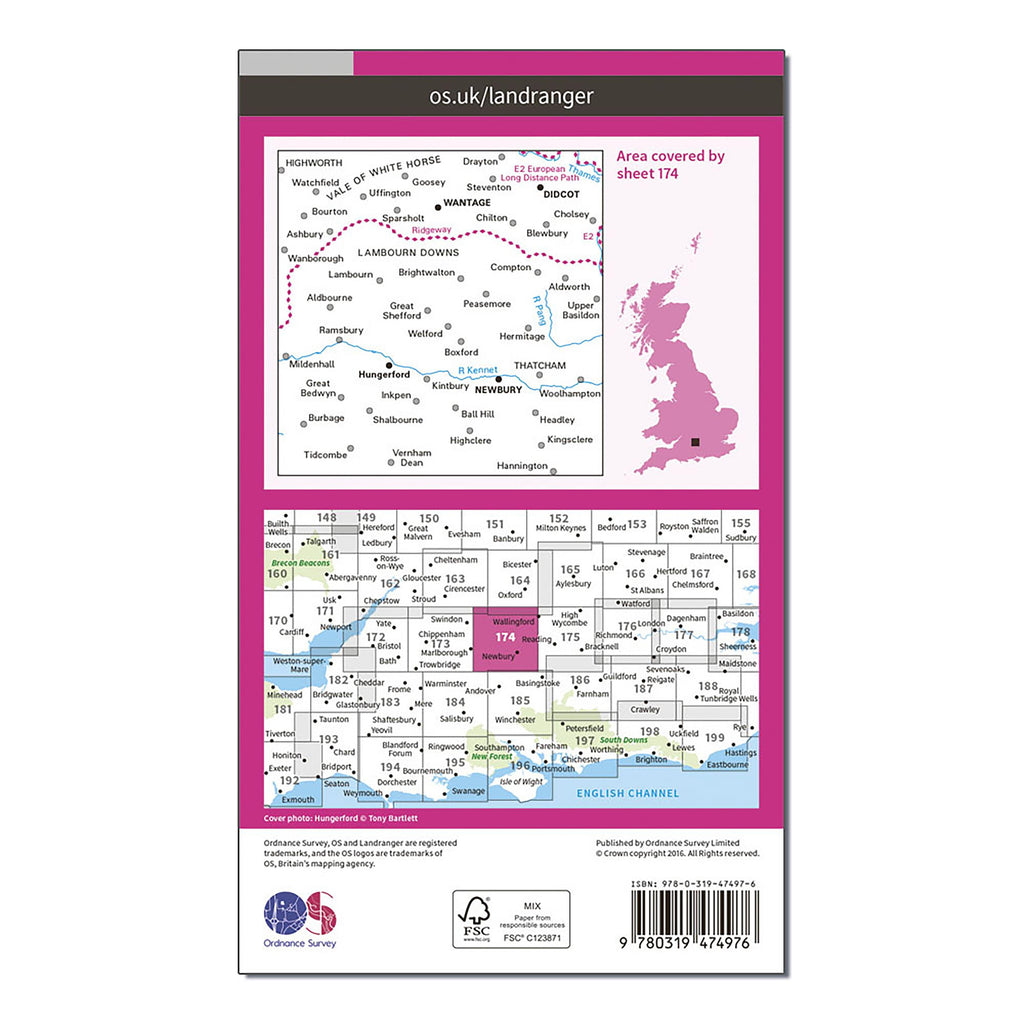 Landranger Active 174 Newbury & Wantage, Hungerford & Didcot Map With Digital Version