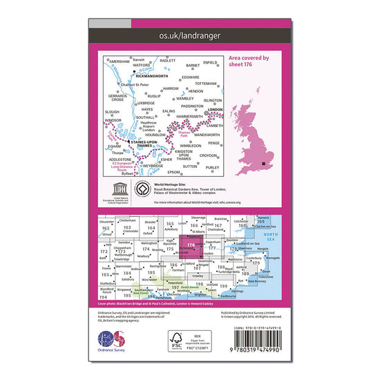 Landranger Active 176 West London, Rickmansworth & Staines Map With Digital Version
