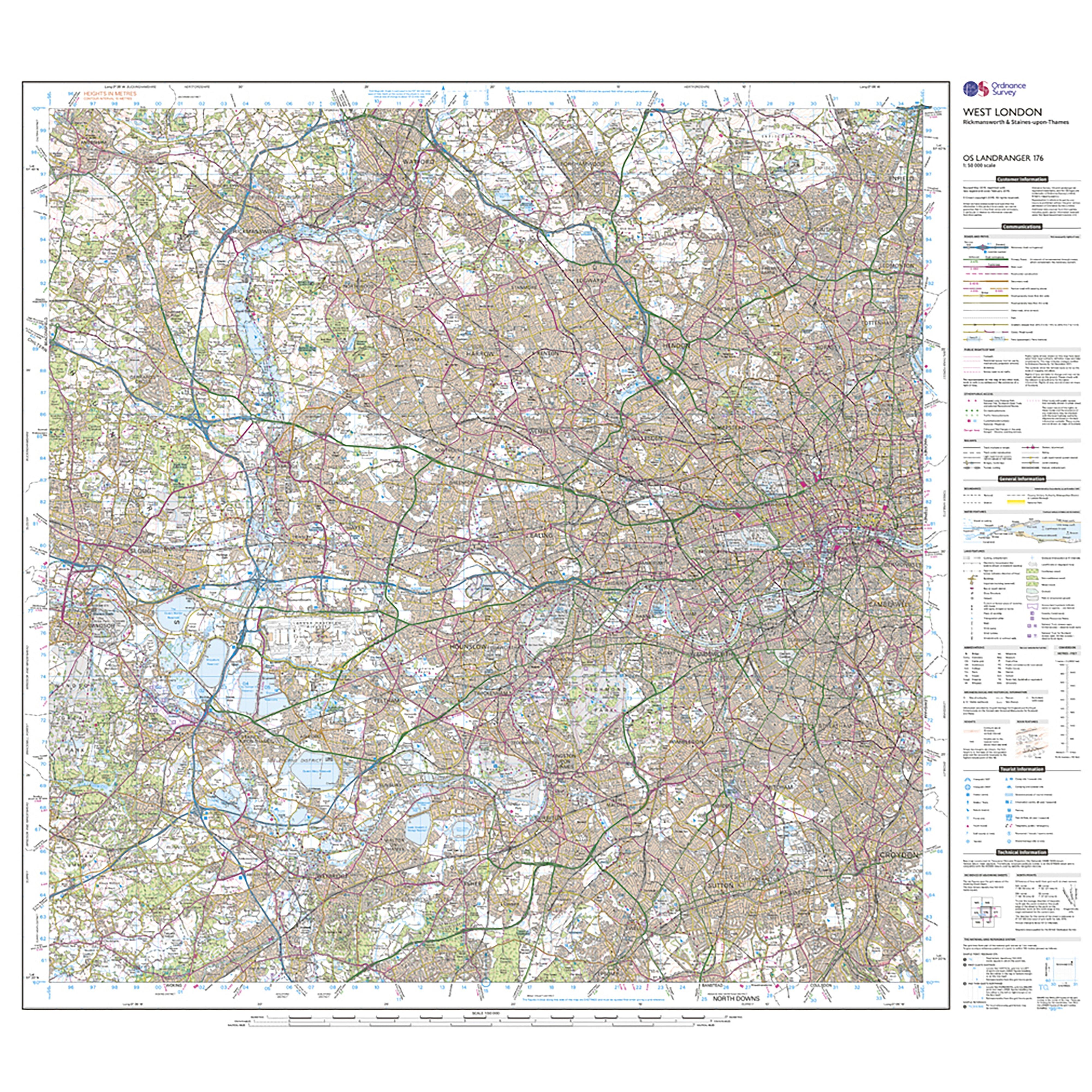 Landranger Active 176 West London, Rickmansworth & Staines Map With Digital Version