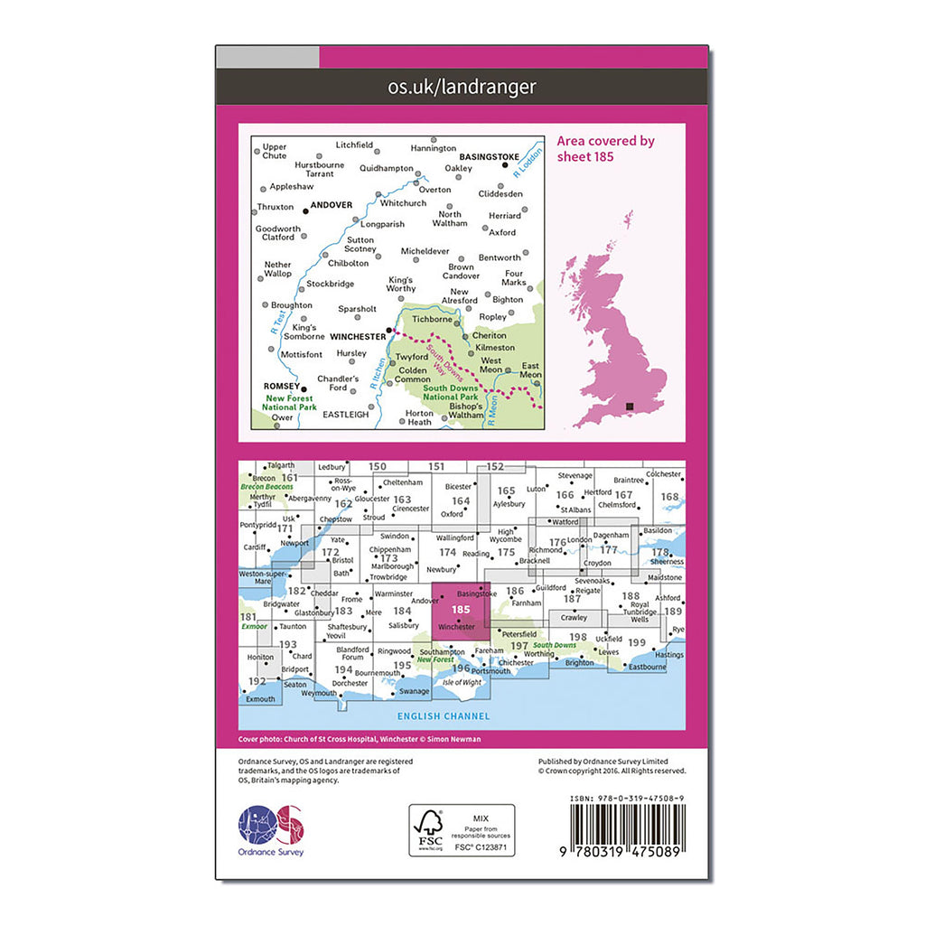 Landranger Active 185 Winchester & Basingstoke, Andover & Romsey Map With Digital Version