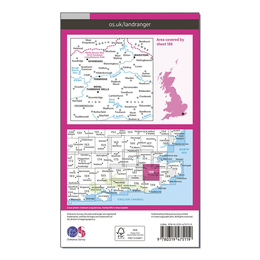 Landranger Active 188 Maidstone & Royal Tunbridge Wells Map With Digital Version