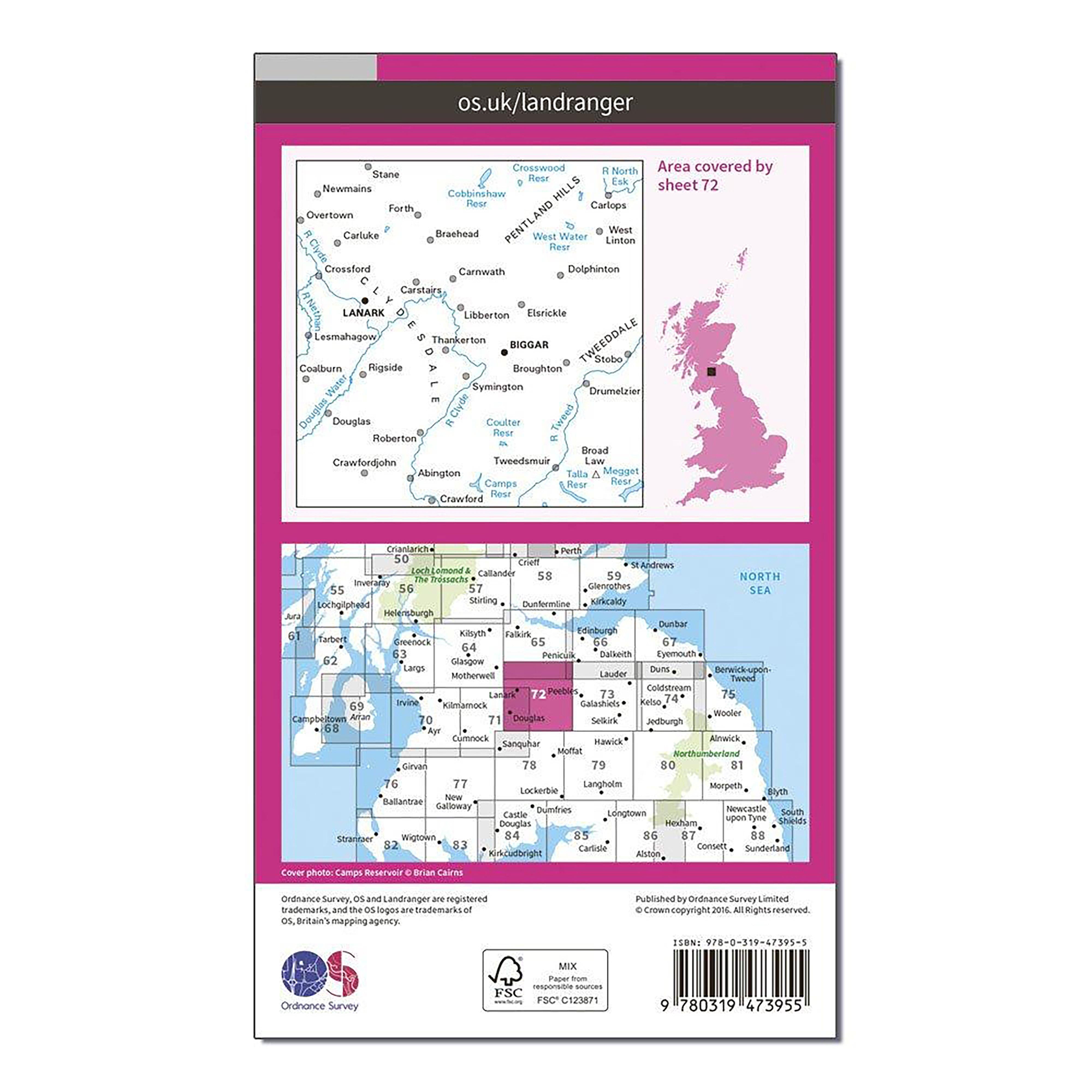 Landranger Active 72 Upper Clyde Valley, Biggar & Lanark Map With Digital Version