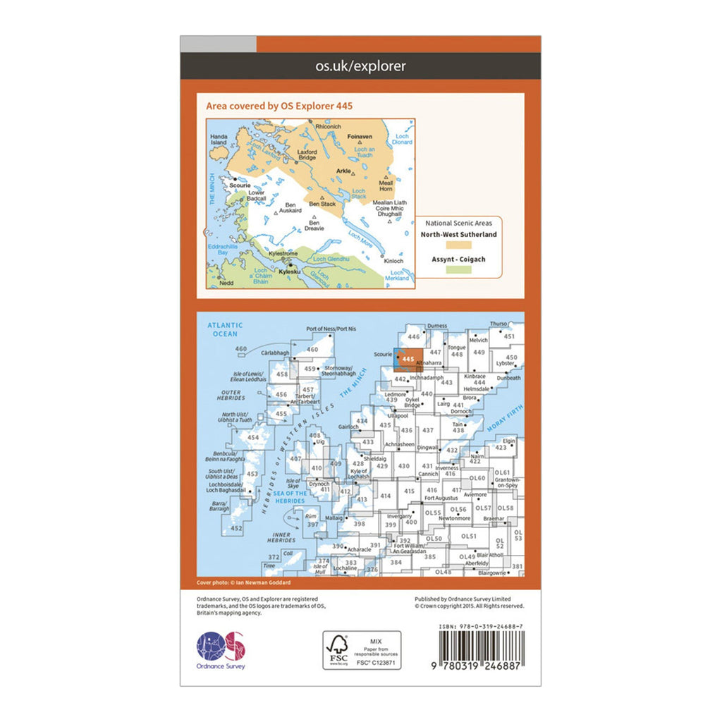Explorer 445 Foinaven, Arkle, Kylesku & Scourie Map With Digital Version
