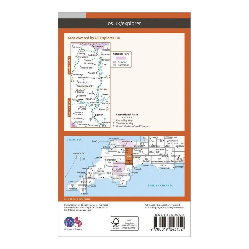 Explorer 114 Exeter & The Exe Valley Map With Digital Version